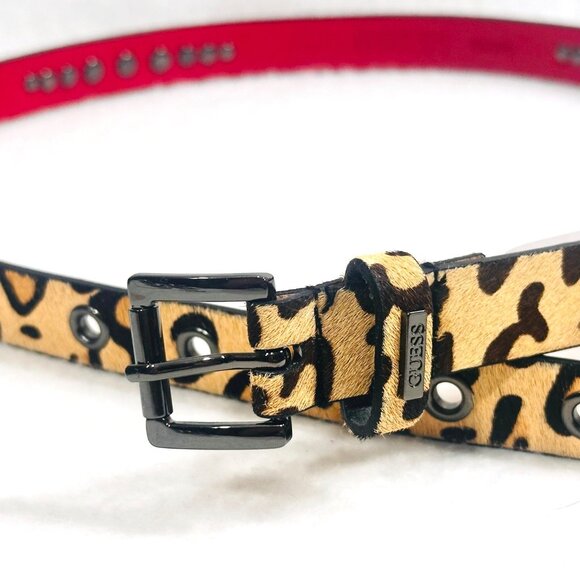 Guess Leopard Print Belt w/Gun Metal Buckle & Crystal Detail - Size Small - Picture 3 of 7